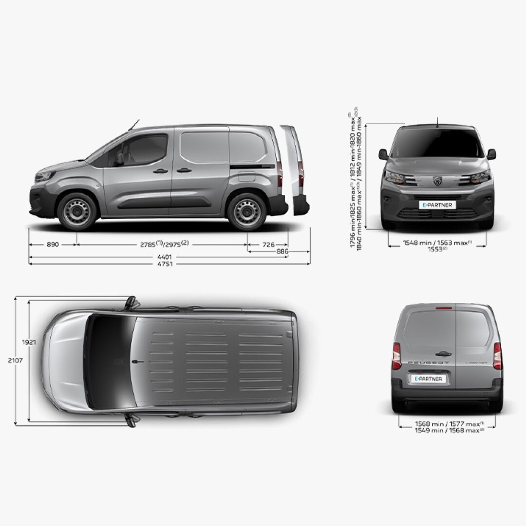Dimensions extérieures du PEUGEOT PARTNER